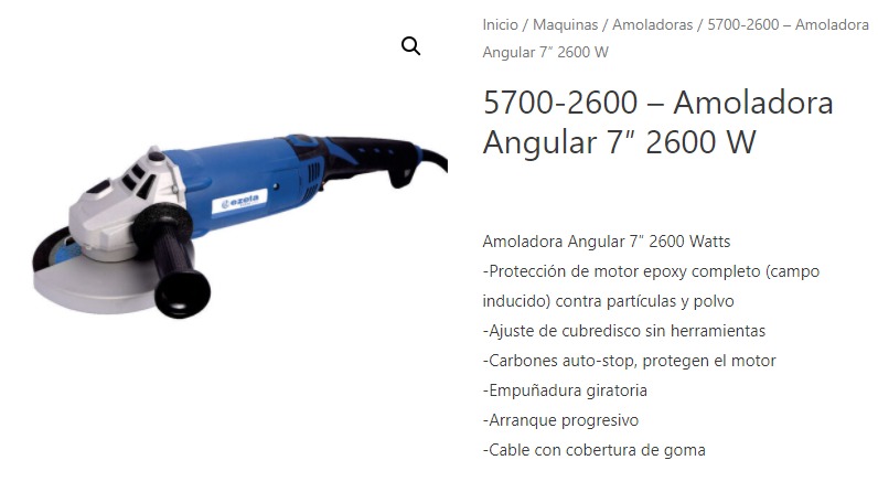 (AMOAN7) MAQUINAS ELECTRICAS "EZETA" AMOLADORA ANGULAR 7" 2600 WATTS - HERRAMIENTAS ELECTRICAS - MAQUINAS